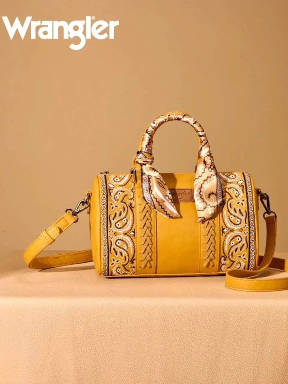Wrangler Bandana Paisley Print Barrel Crossbody - Yellow